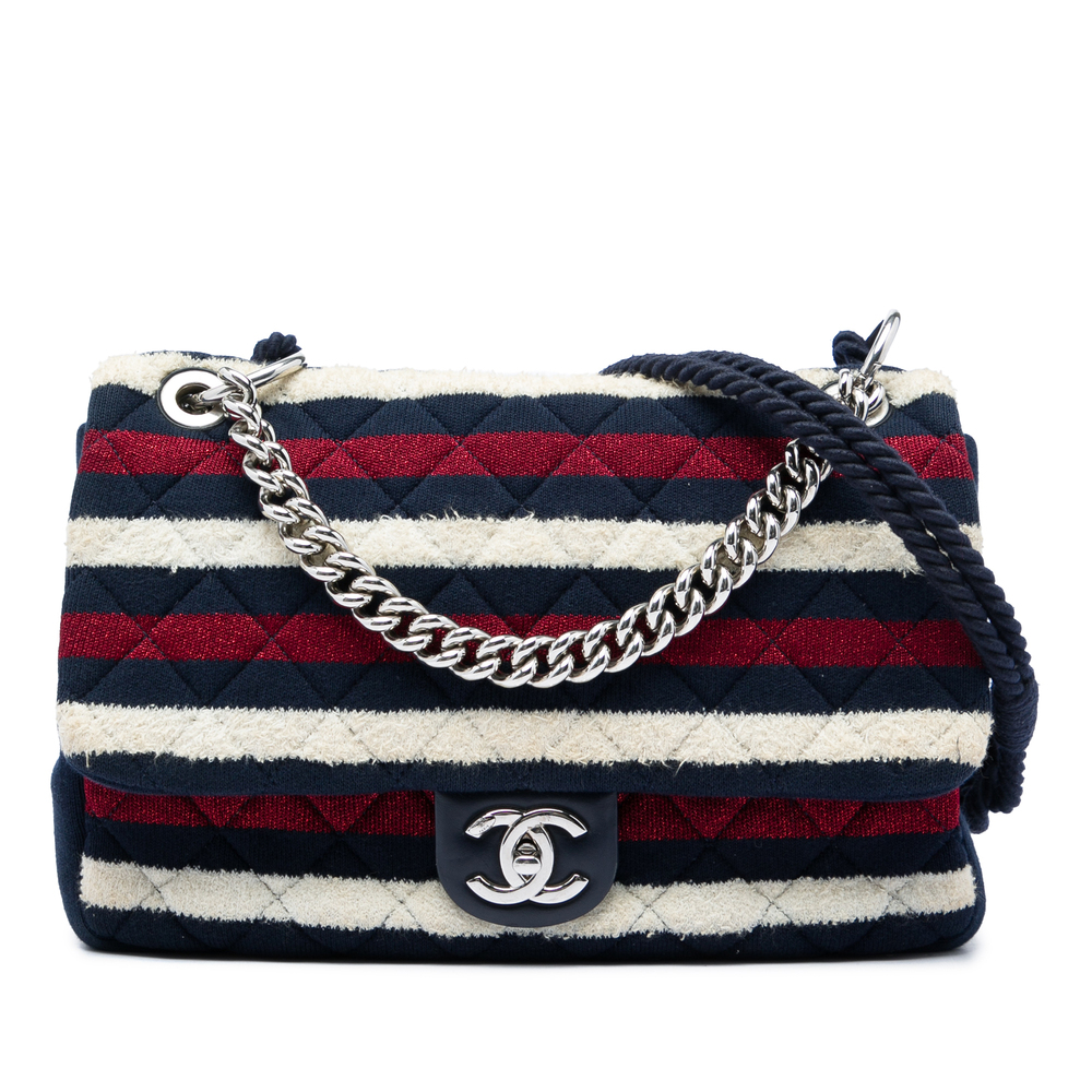 Pre-Loved Chanel Jumbo Stripe Jersey Felt and Rope Flap